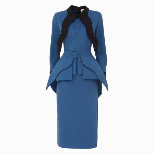 Blue Evening Peplum Belted Dress